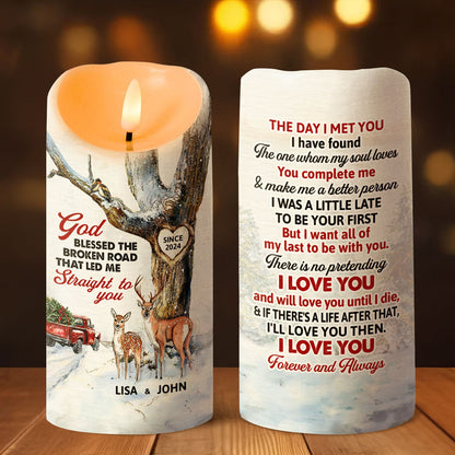 God Blessed The Broken Road - Personalized Flameless LED Candle