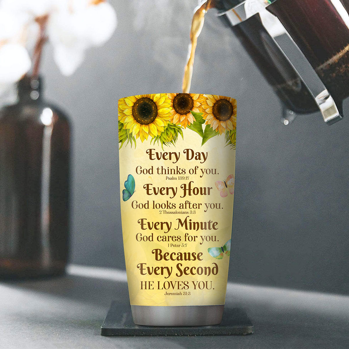 Faith-Inspired Personalized Sunflower Tumbler - 20oz
