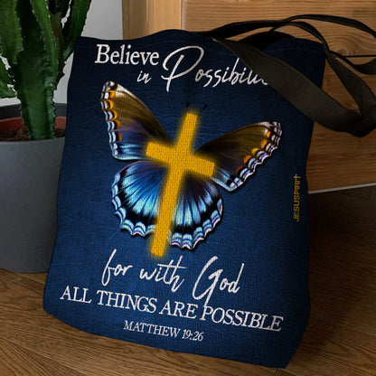 With God All Things Are Possible - Tote Bag - Inspirational Faith GTTJS10064