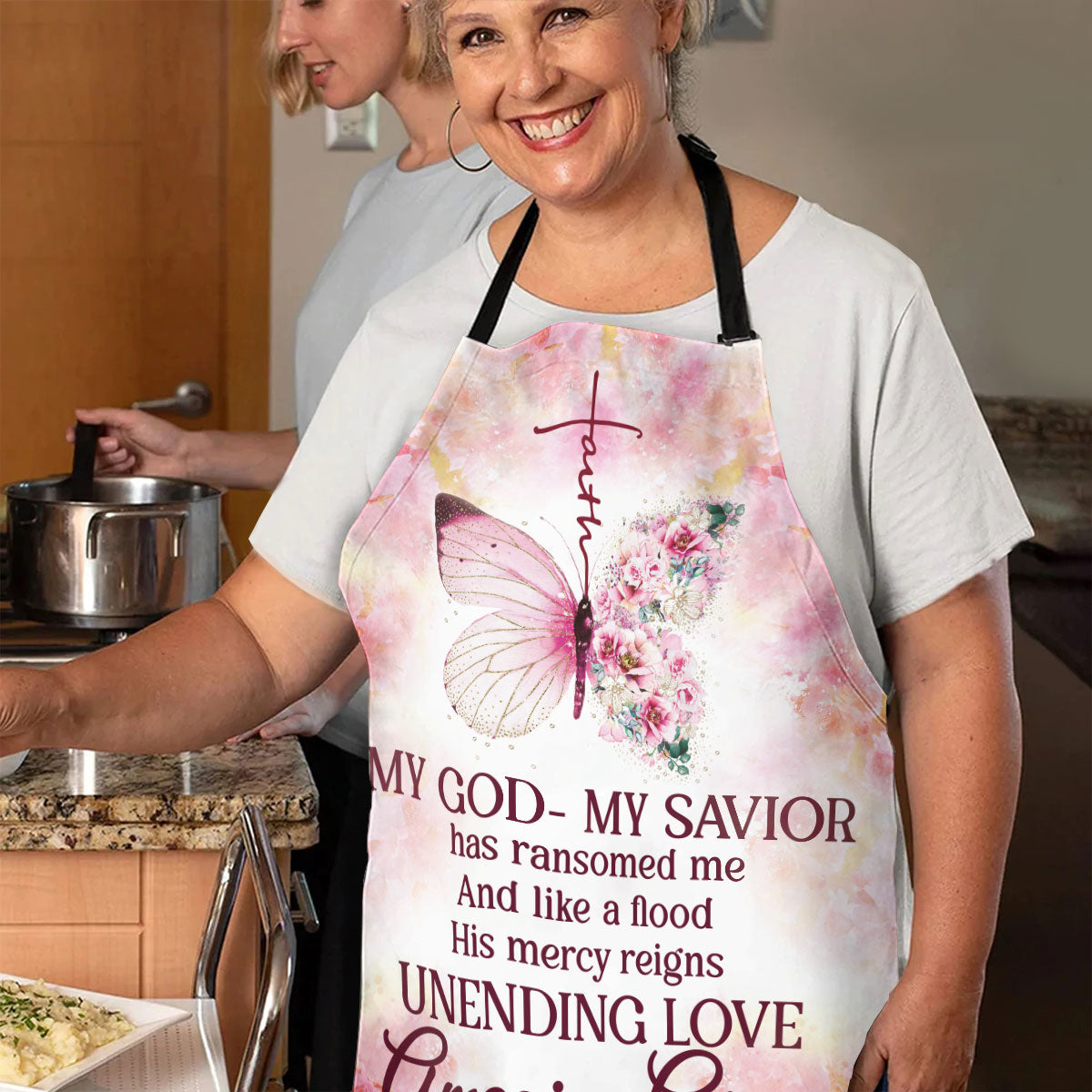 My God My Savior - Floral Apron with Faith Design - Gift for Christian Woman