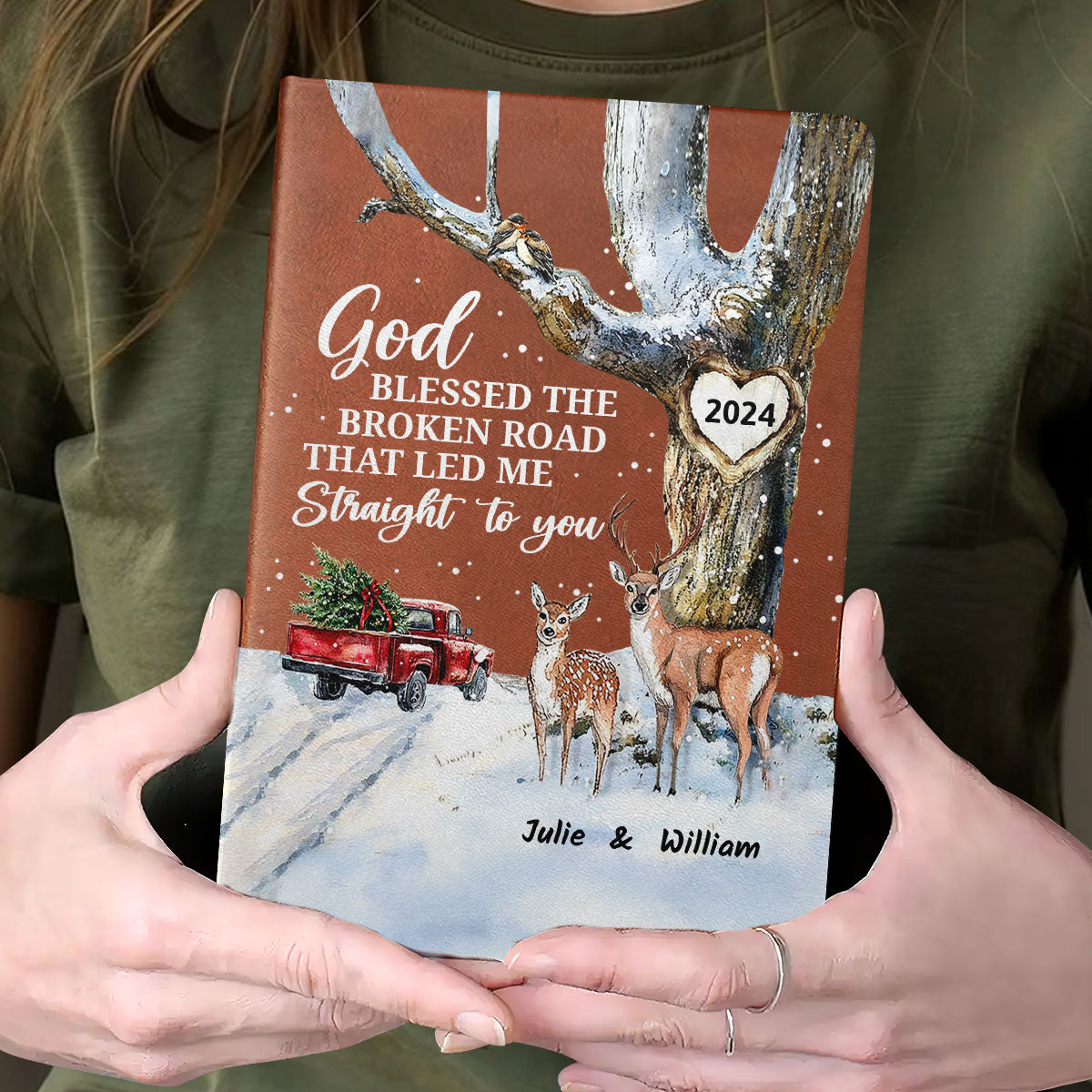God Blessed The Broken Road - Personalized Leather Notebook GMJSNB200128