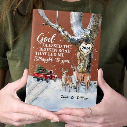 God Blessed The Broken Road - Personalized Leather Notebook GMJSNB200128