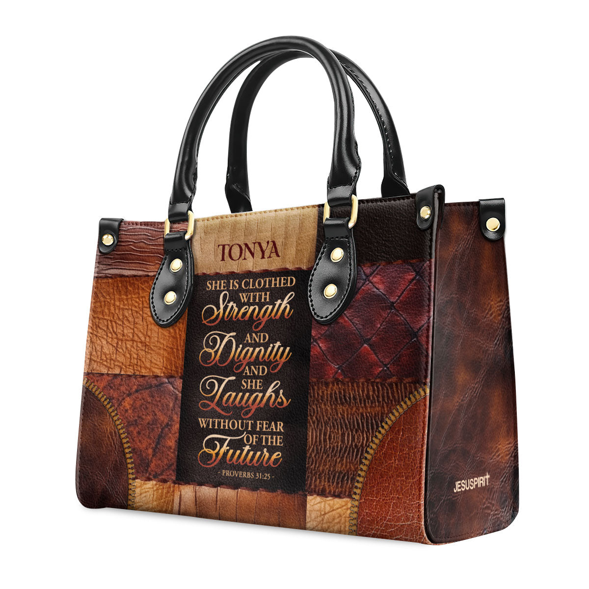 She Is Clothed With Strength and Dignity - Personalized Leather Handbag GMJSLB200037