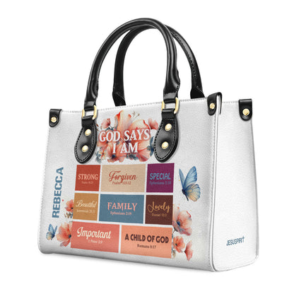 God Says I Am - Leather Handbag - Personalized Gift for Women GMJSLB200015