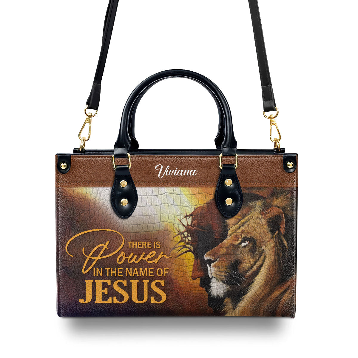 There Is Power In The Name Of Jesus - Personalized Leather Handbag GMJSLB200097