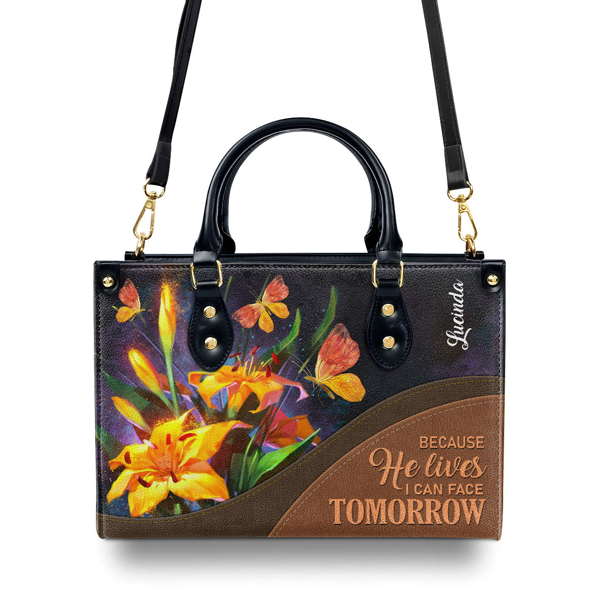 Because He Lives - Personalized Leather Handbag GMJSLB200096