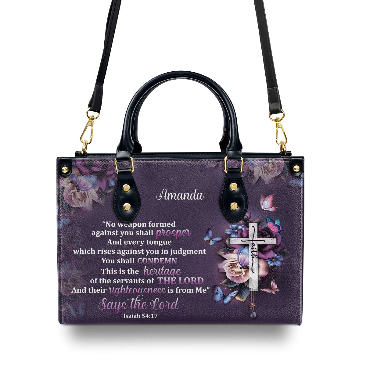 No Weapon Formed Against You Shall Prosper - Personalized Leather Handbag GMJSLB200085