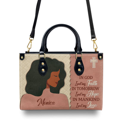 In God I Put My Faith - Personalized Leather Handbag GMJSLB200107