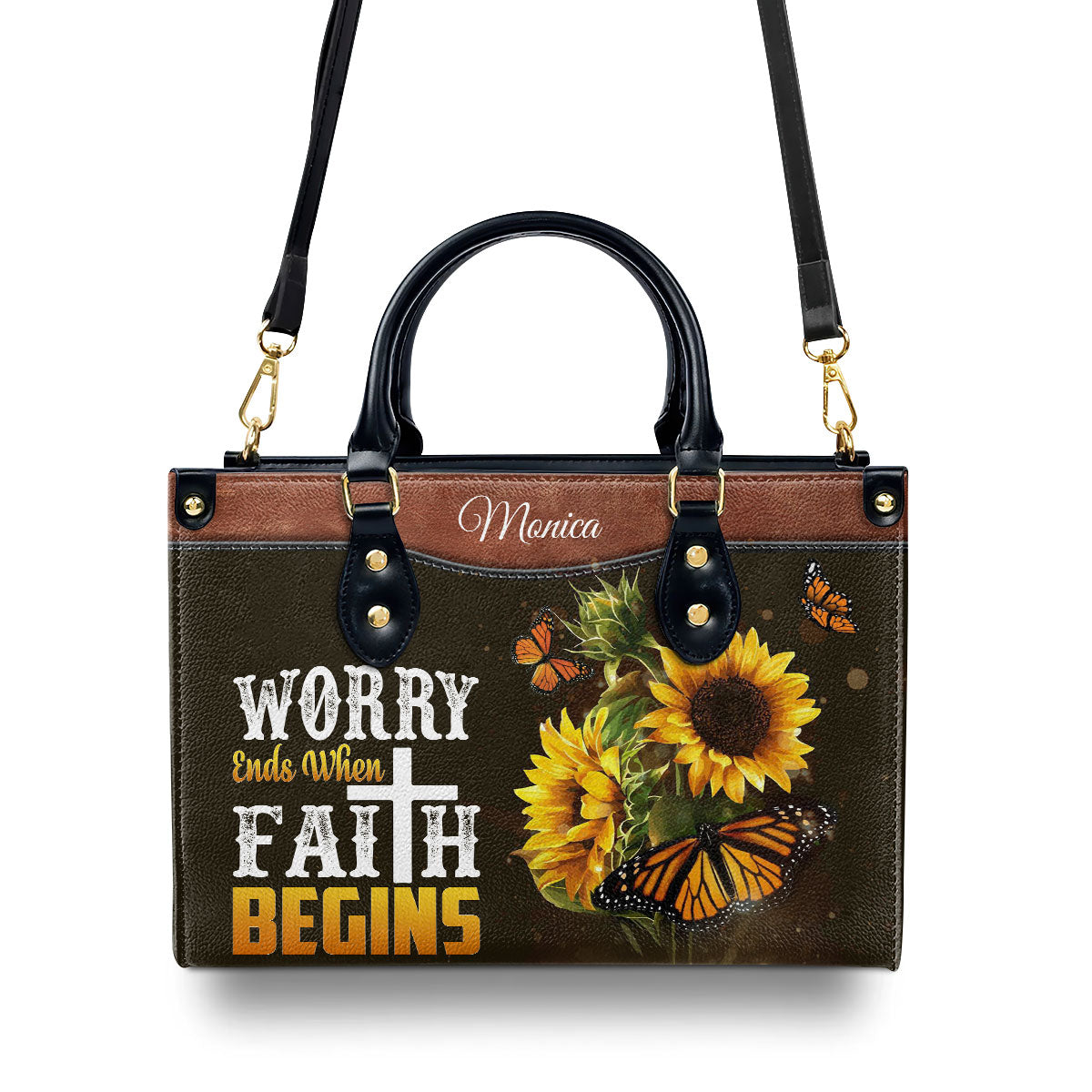 Faith-Inspired - Personalized Leather Handbag Butterfly Design GMJSLB200094