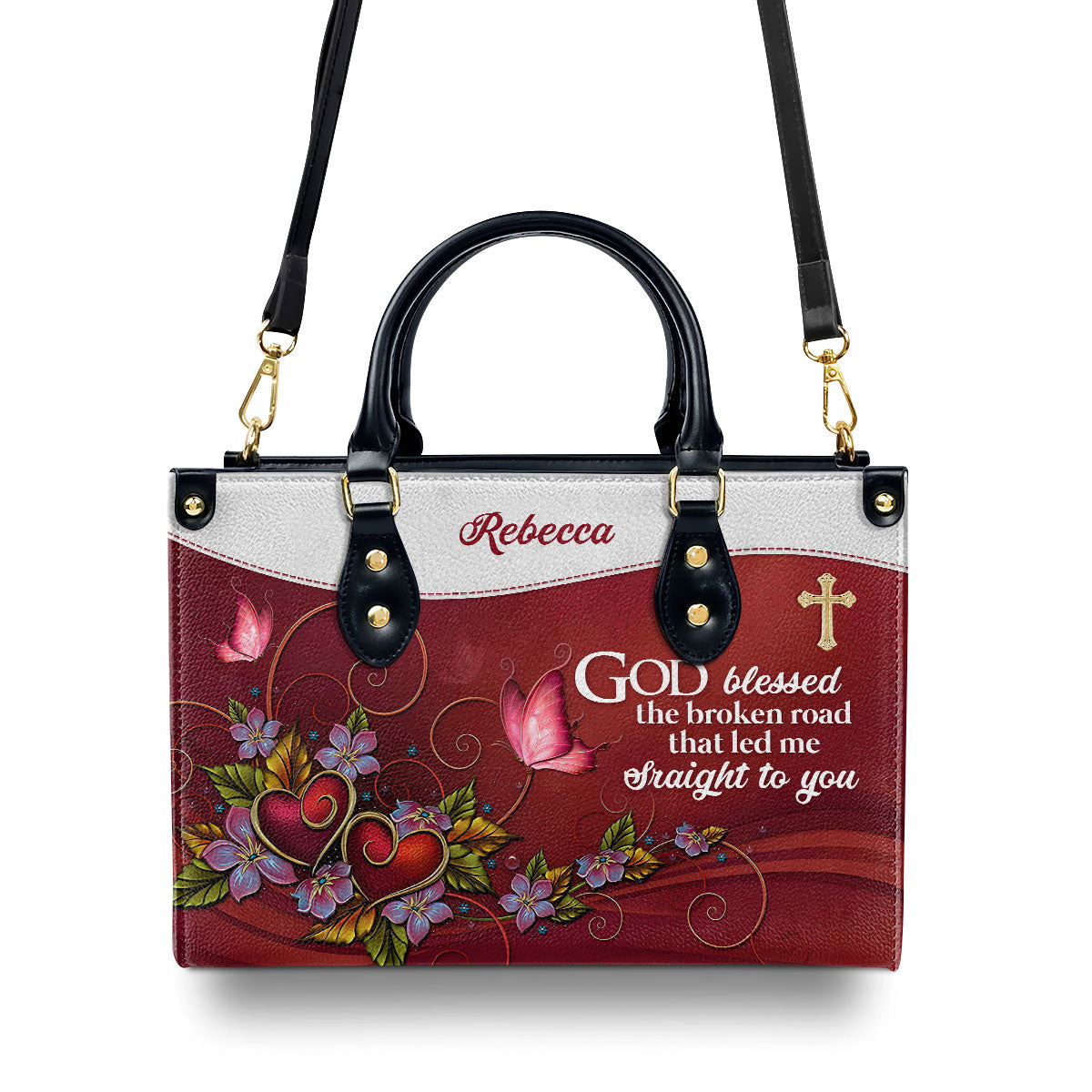 God Blessed The Broken Road - Personalized Leather Handbag GMJSLB200063