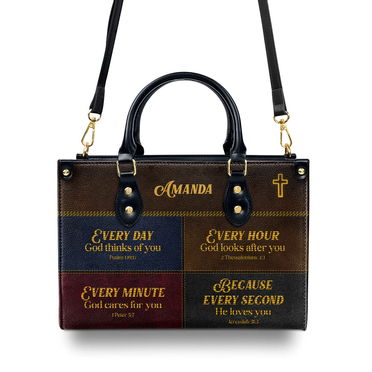 Gift For Christian Woman - Everyday God Thinks Of You - Personalized Leather Handbag Custom Name Inspirational Faith GMJSLB200075
