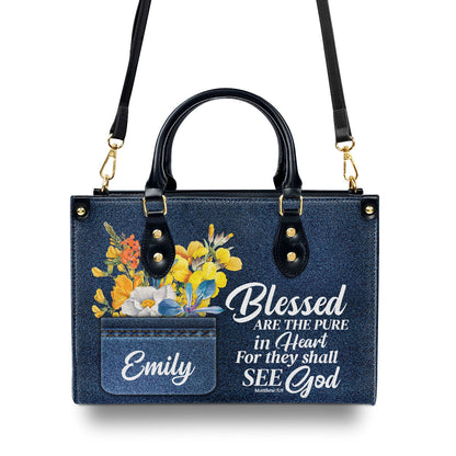 Blessed Are The Pure In Heart - Personalized Leather Handbag GMJSLB200069