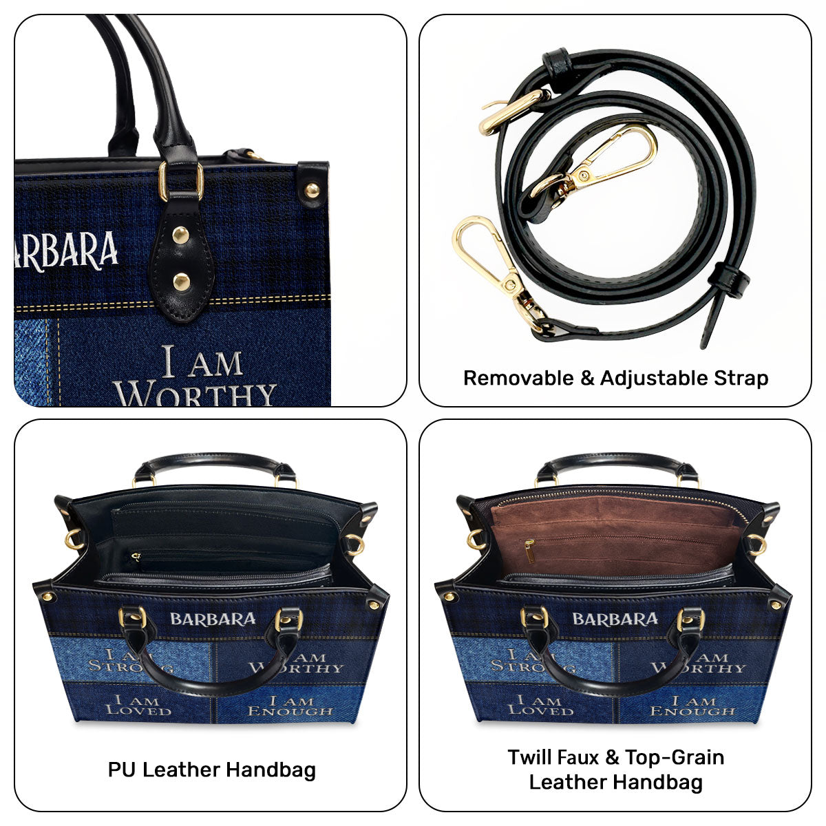 I Am Worthy - Personalized Leather Handbag GMJSLB200043