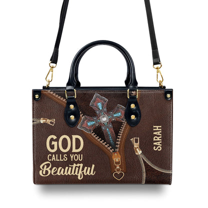 God Calls You Beautiful - Personalized Leather Handbag GMJSLB200100