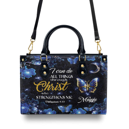 I Can Do All Things Faith Quote - Personalized Leather Handbag GMJSLB200087