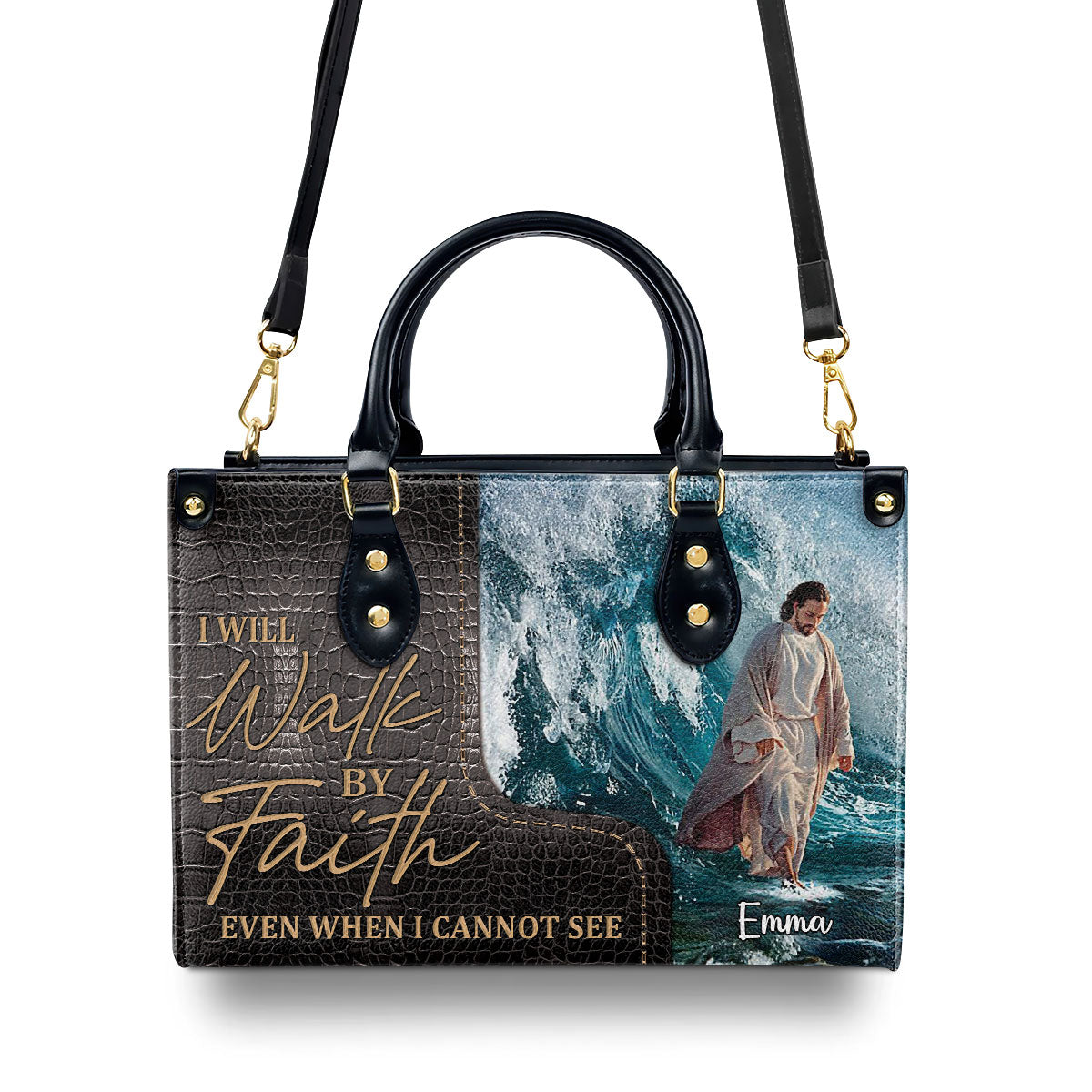 Walk By Faith Even I Cannot See - Personalized Leather Handbag GMJSLB200093