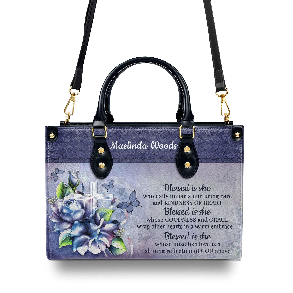 Blessed Is She Who Daily Imparts - Personalized Leather Handbag GMJSLB200095
