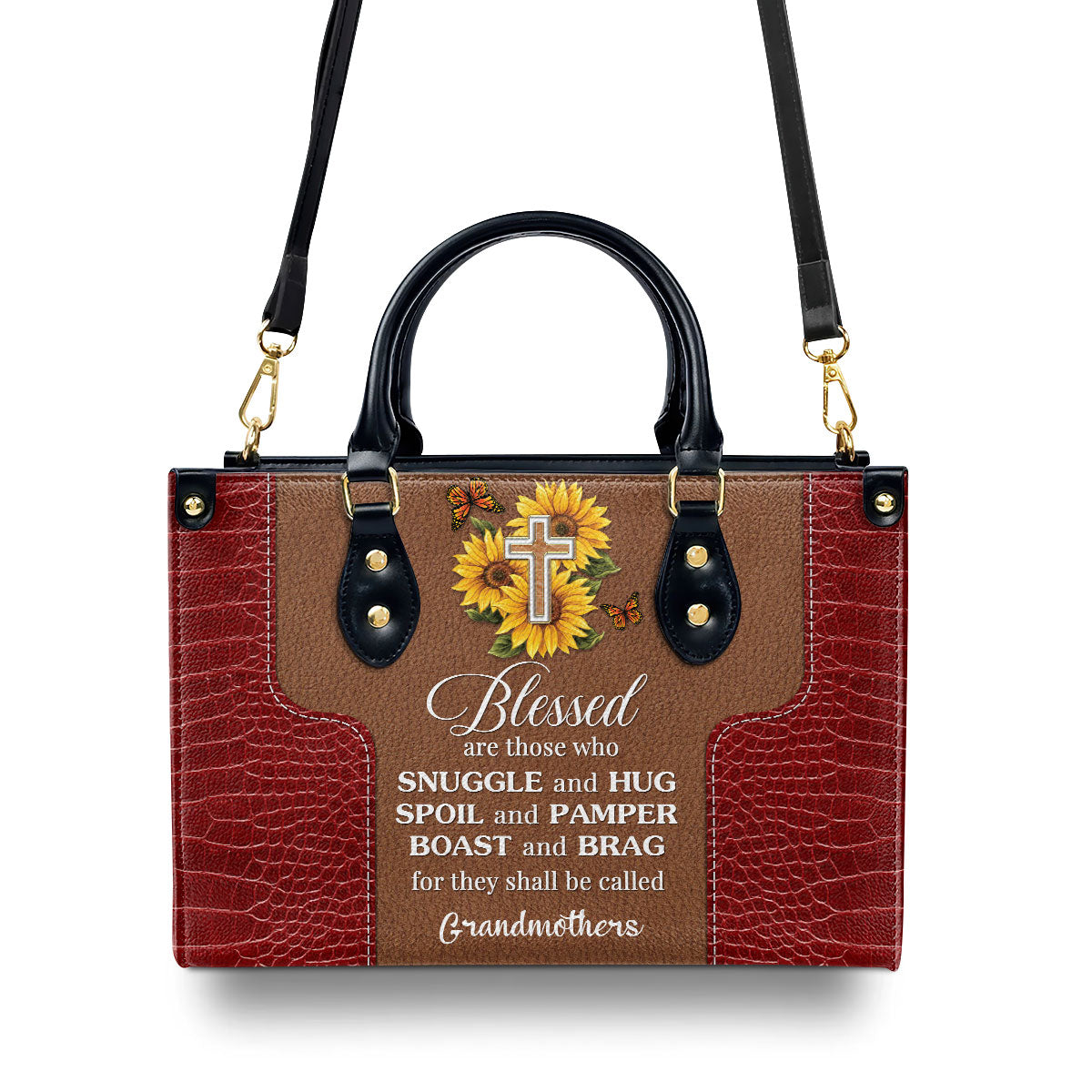 Blessed Are Those Who Spoil And Pamper - Personalized Sunflower Leather Handbag GMJSLB200097