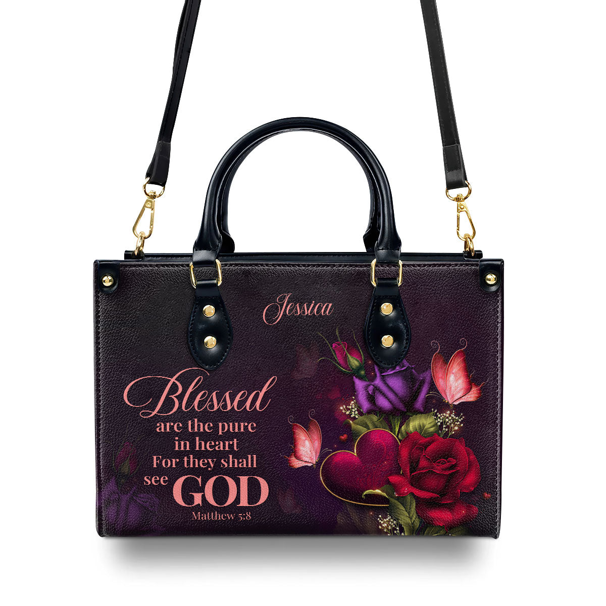 Blessed Are The Pure In Heart - Personalized Leather Handbag GMJSLB200081