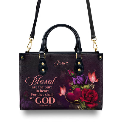 Blessed Are The Pure In Heart - Personalized Leather Handbag GMJSLB200081