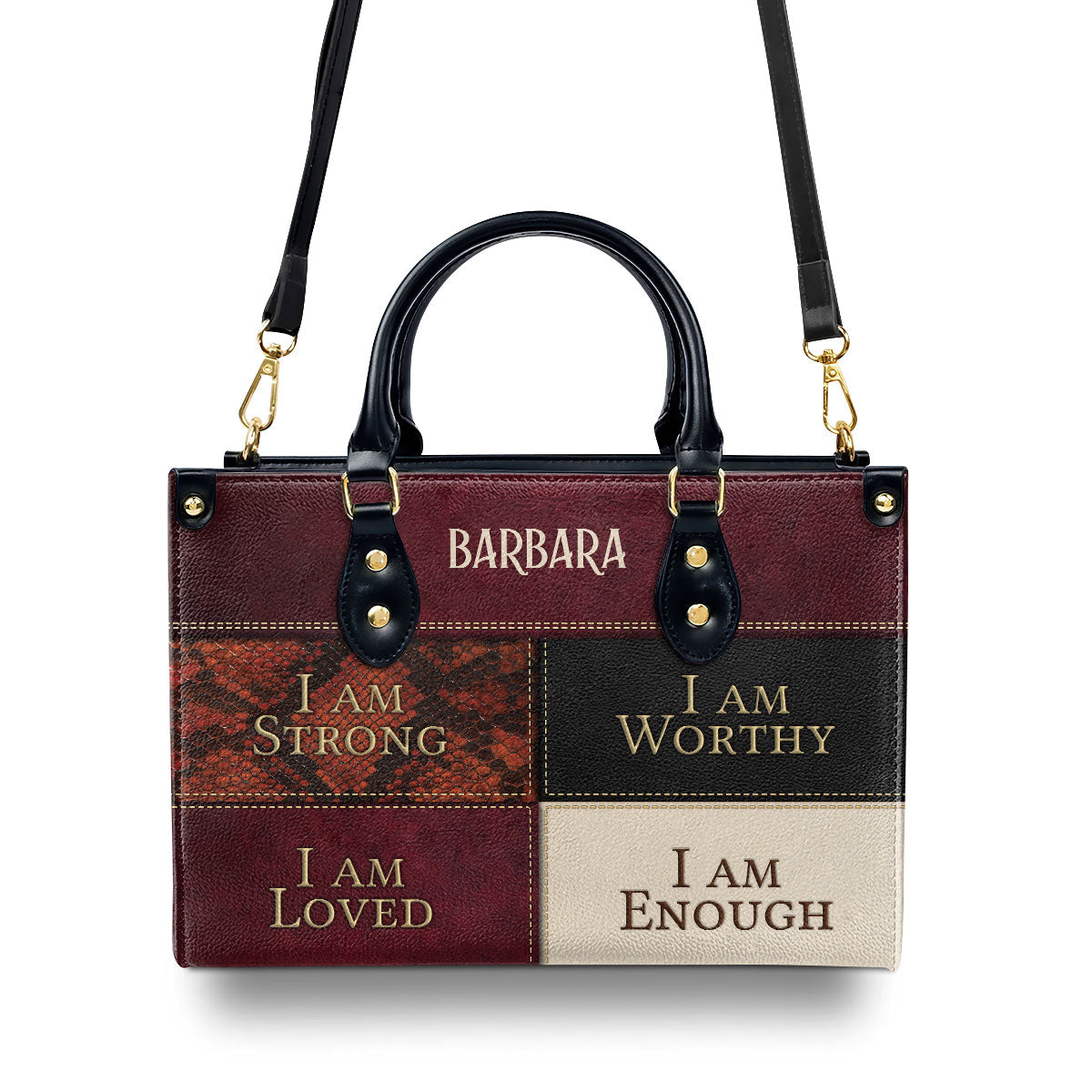 I Am Strong, I Am Worthy - Personalized Christian Leather Handbag GMJSLB200079