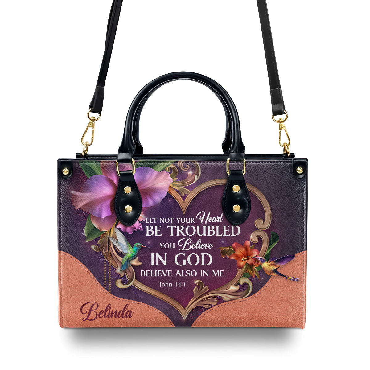 Let Not Your Heart Be Troubled - Personalized Leather Handbag GMJSLB200087
