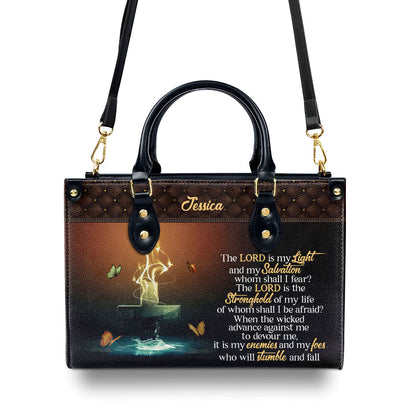 Psalm 27:1 Faith Quote - Personalized Leather Handbag GMJSLB200116