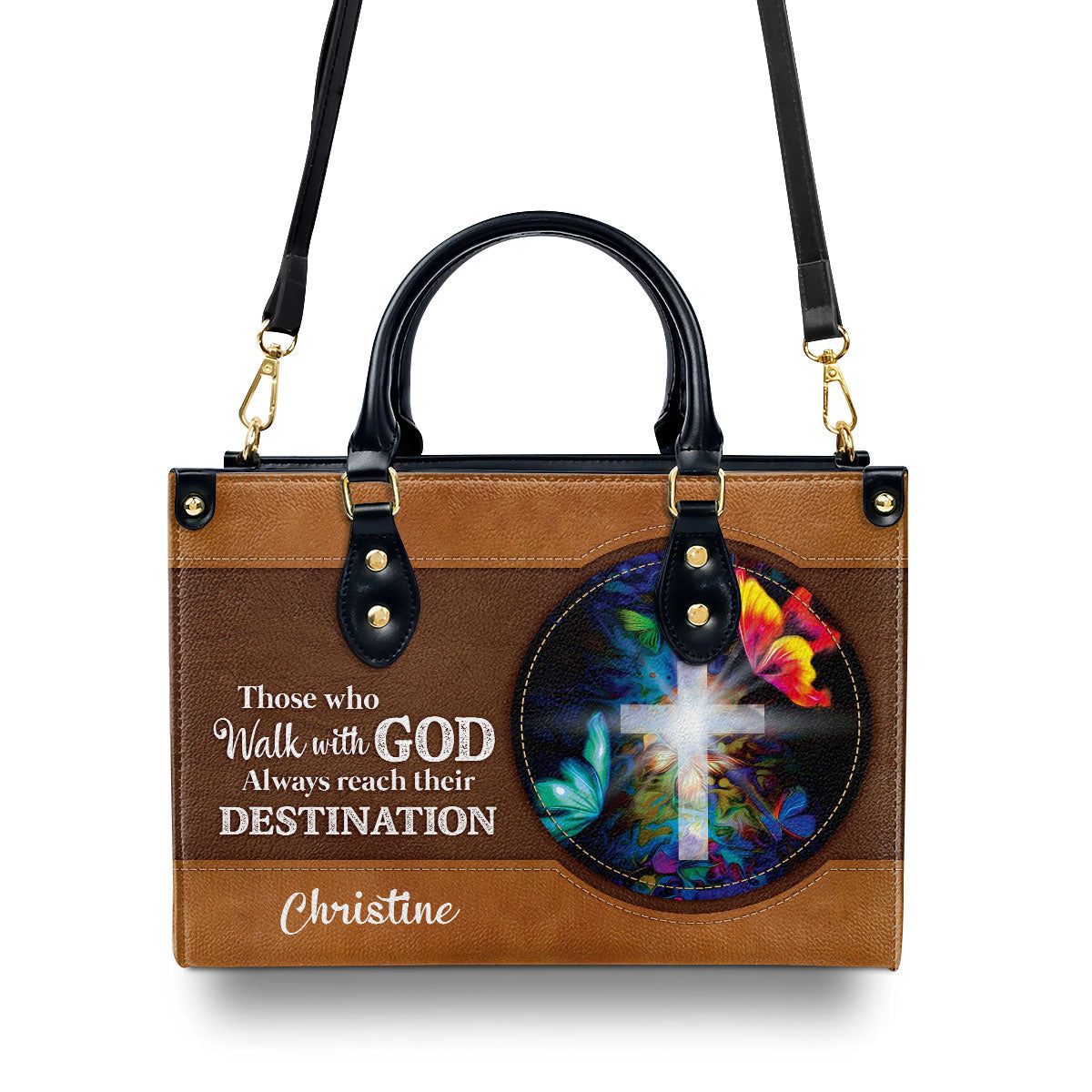 Walk With God - Personalized Leather Cross Handbag GMJSLB200092