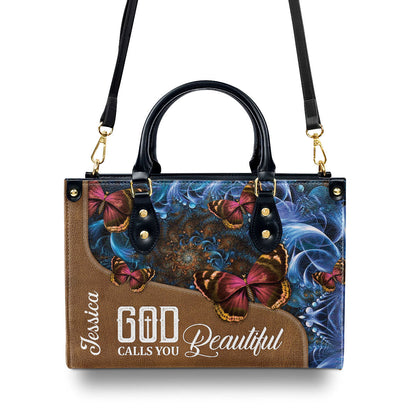 God Calls You Beautiful - Personalized Butterfly Leather Handbag GMJSLB200087