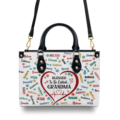 Blessed To Be Called Grandma - Personalized Leather Handbag GMJSLB200090