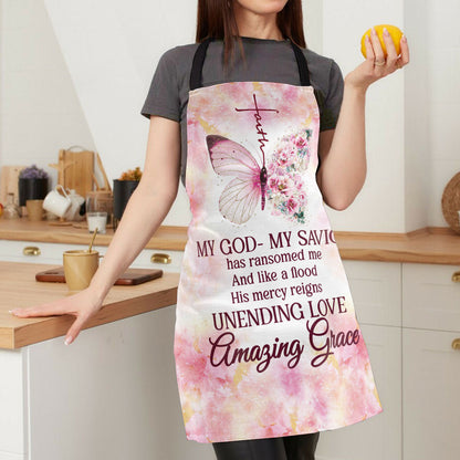 My God My Savior - Floral Apron with Faith Design - Gift for Christian Woman