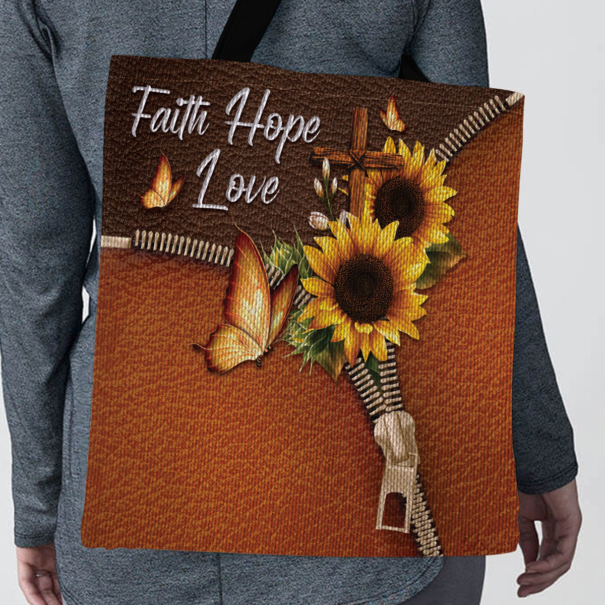 Faith Hope Love Sunflower - Tote Bag - Inspirational Christian Gift for Women GTTJS10356