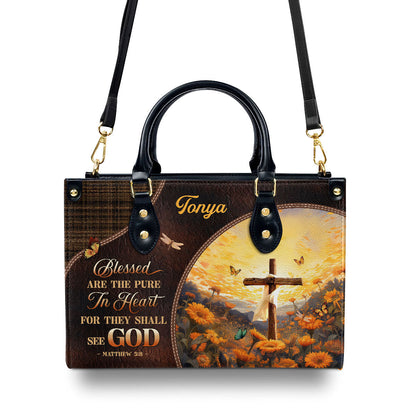 Blessed Are The Pure In Heart - Personalized Leather Handbag GMJSLB200033