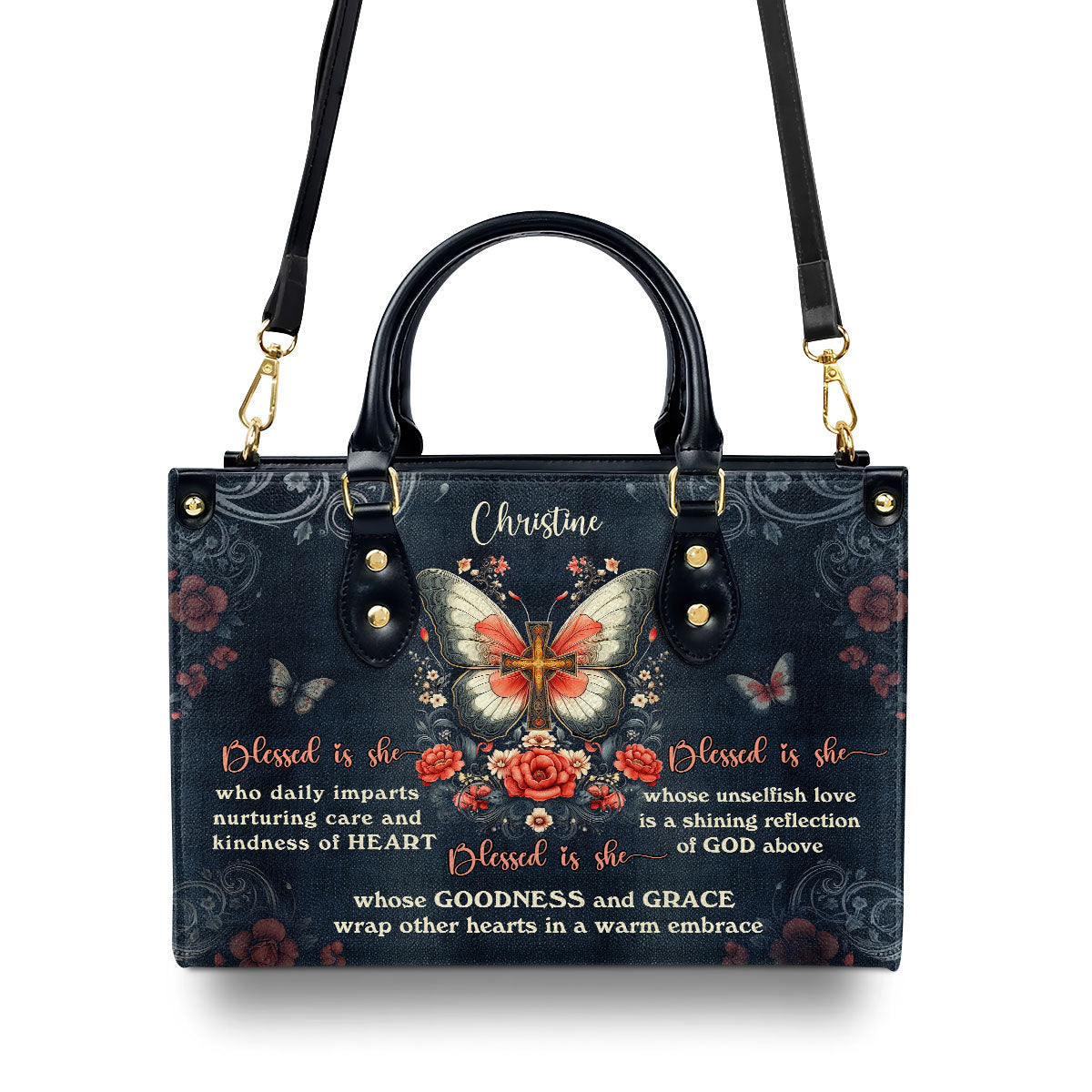 Blessed Is She - Personalized Leather Handbag - Christian Faith Floral Design GMJSLB200018
