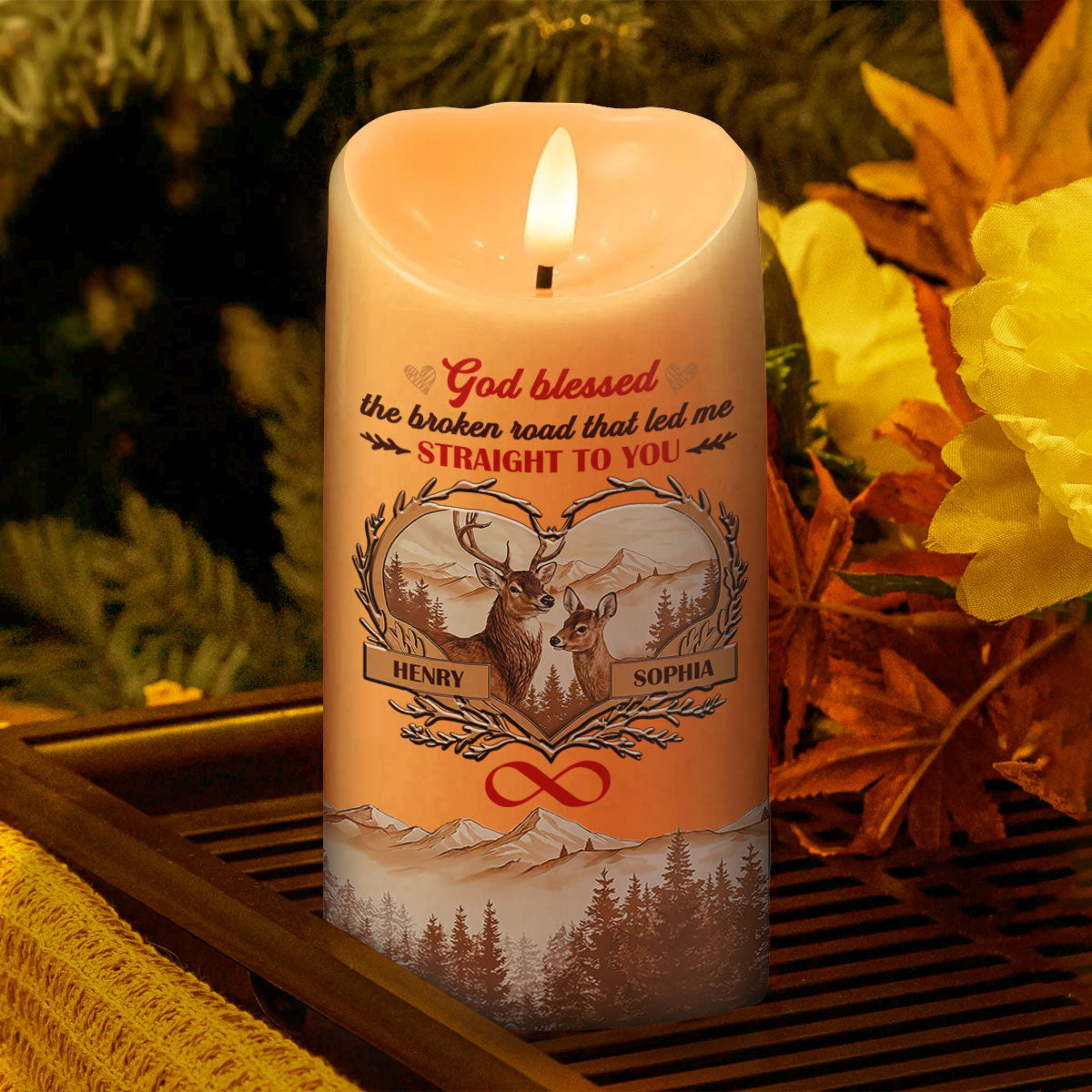 God Blessed The Broken Road - Personalized Flameless LED Candle