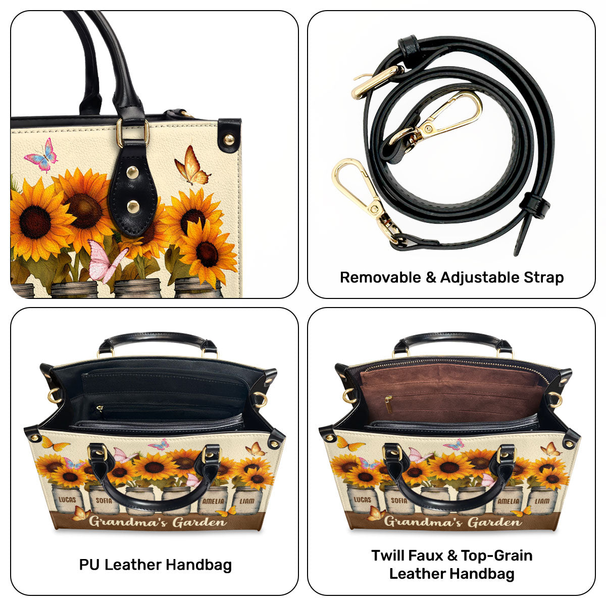 Grandma's Garden - Personalized Leather Handbag GMJSLB200031