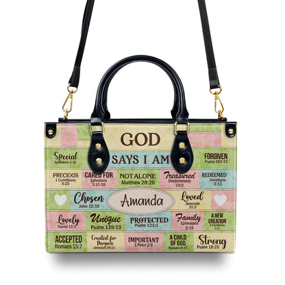 God Says I Am - Personalized Leather Handbag - Christian Faith Gift GMJSLB200034