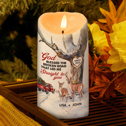 God Blessed The Broken Road - Personalized Flameless LED Candle