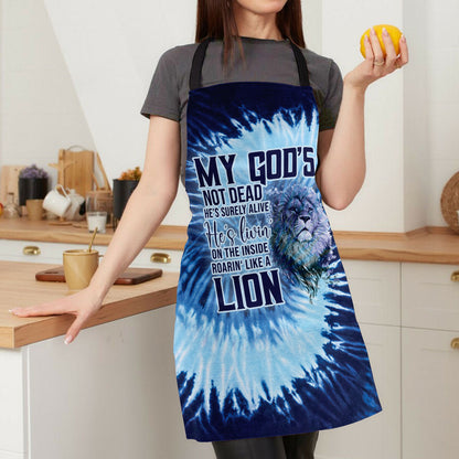 My God's Not Dead - Blue Tie Dye Apron - Faithful Kitchen Accessory