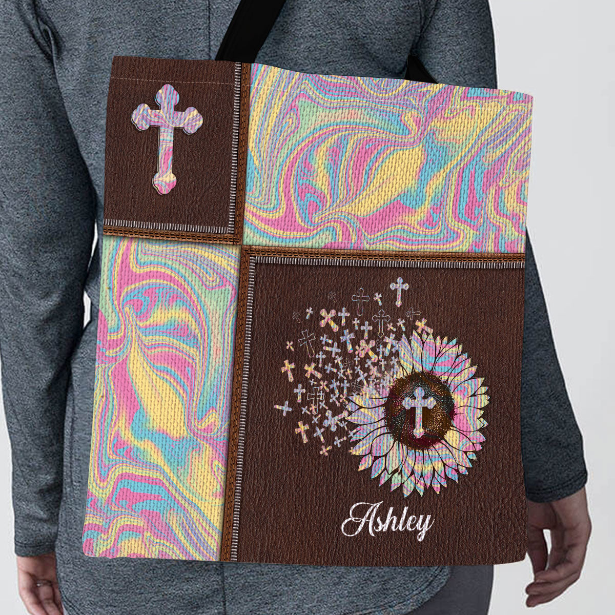 Christian Tote Bag - Personalized Floral and Cross Gift for Women GTTJS10334