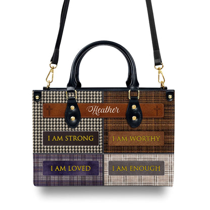 I Am Worthy - Personalized Leather Handbag GMJSLB200015