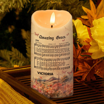 Amazing Grace - Personalized Flameless LED Candle - Gift For Her