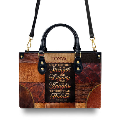 She Is Clothed With Strength and Dignity - Personalized Leather Handbag GMJSLB200037