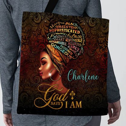 God Says I Am - Personalized Christian Tote Bag - Gift for Women GTTJS10051