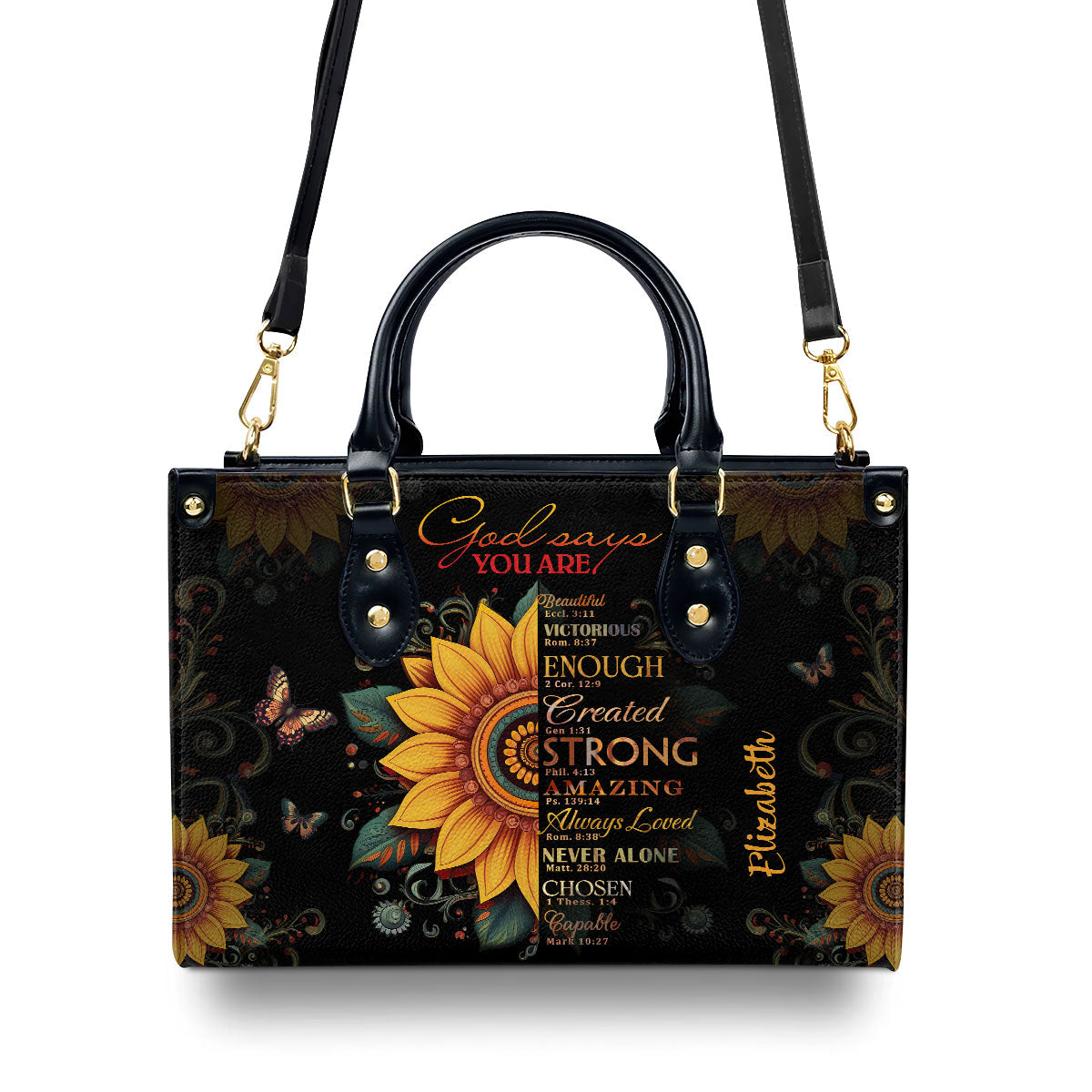 Sunflower Faith Quote - Personalized Leather Handbag GMJSLB200028