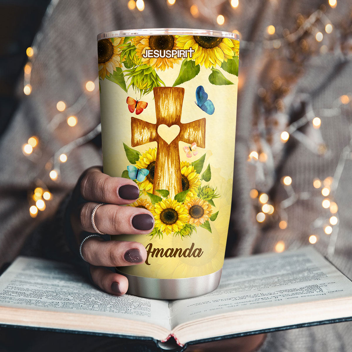 Faith-Inspired Personalized Sunflower Tumbler - 20oz