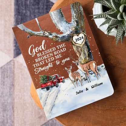 God Blessed The Broken Road - Personalized Leather Notebook GMJSNB200128