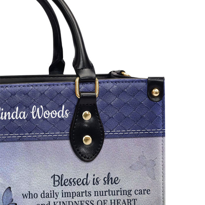 Blessed Is She Who Daily Imparts - Personalized Leather Handbag GMJSLB200095