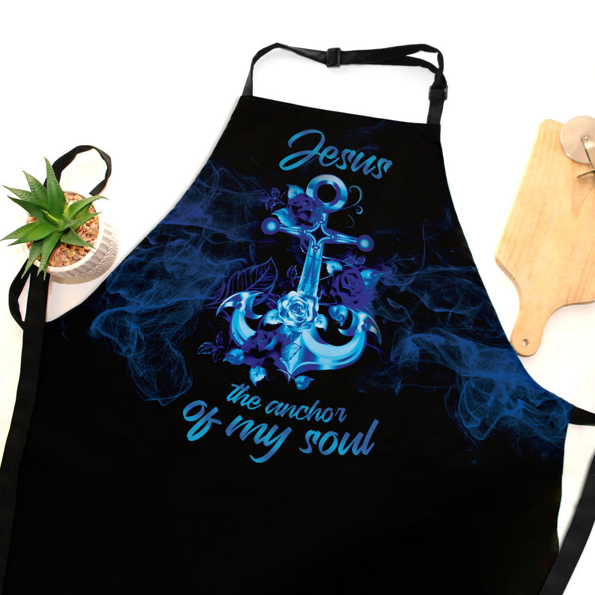 Jesus The Anchor Of My Soul - Apron with Cross and Rose Design