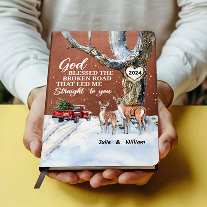 God Blessed The Broken Road - Personalized Leather Notebook GMJSNB200128